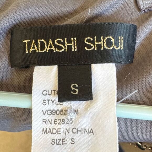 Tadashi Shoji Pintuck Pleated Gold/Green Metallic Jersey Women's Evening Dress S - Picture 9 of 10